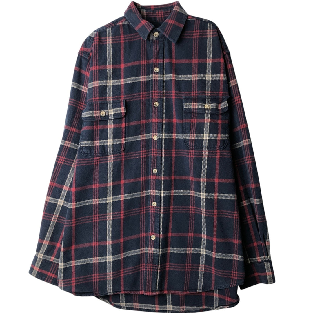 Moose Creek Long-Sleeve Heavy Flannel Check Shirt, Men's Size XL (approx.) cotton navy blue type Vintage Second Hand