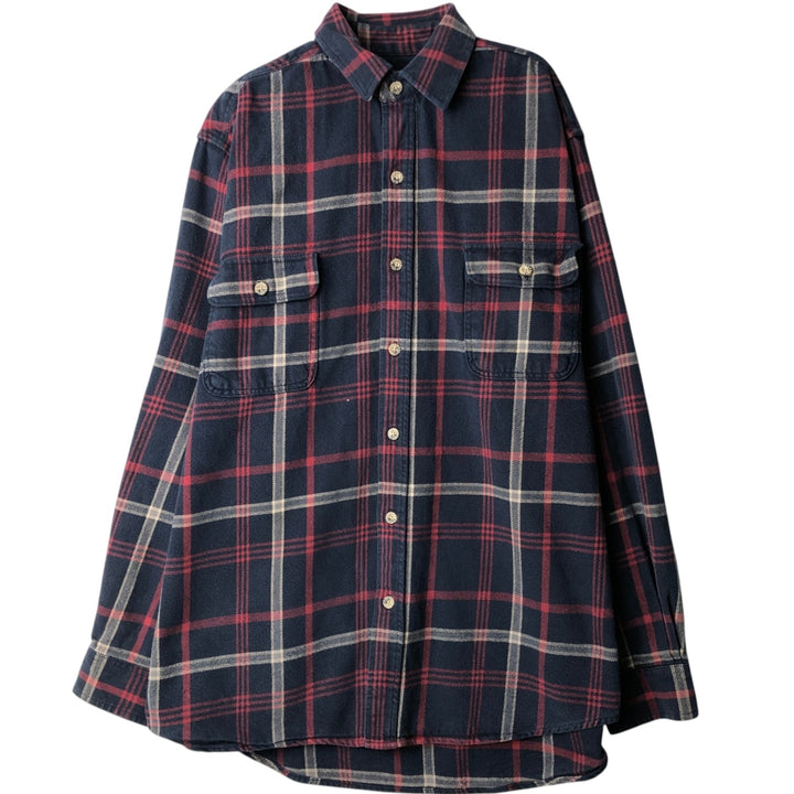 Moose Creek Long-Sleeve Heavy Flannel Check Shirt, Men's Size XL (approx.) cotton navy blue type Vintage Second Hand
