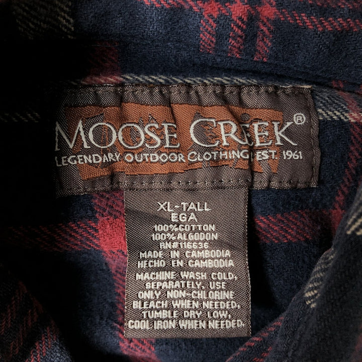 Moose Creek Long-Sleeve Heavy Flannel Check Shirt, Men's Size XL (approx.) cotton navy blue type Vintage Second Hand