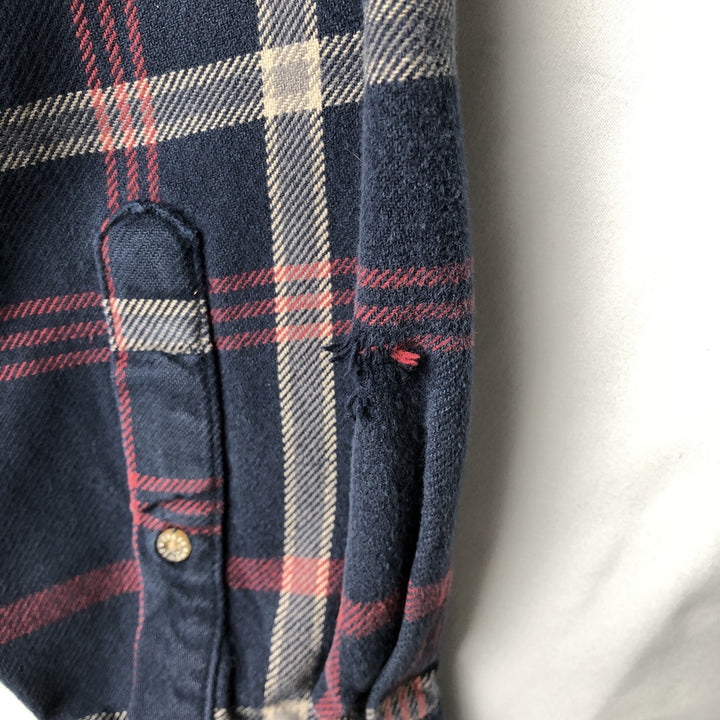 Moose Creek Long-Sleeve Heavy Flannel Check Shirt, Men's Size XL (approx.) cotton navy blue type Vintage Second Hand