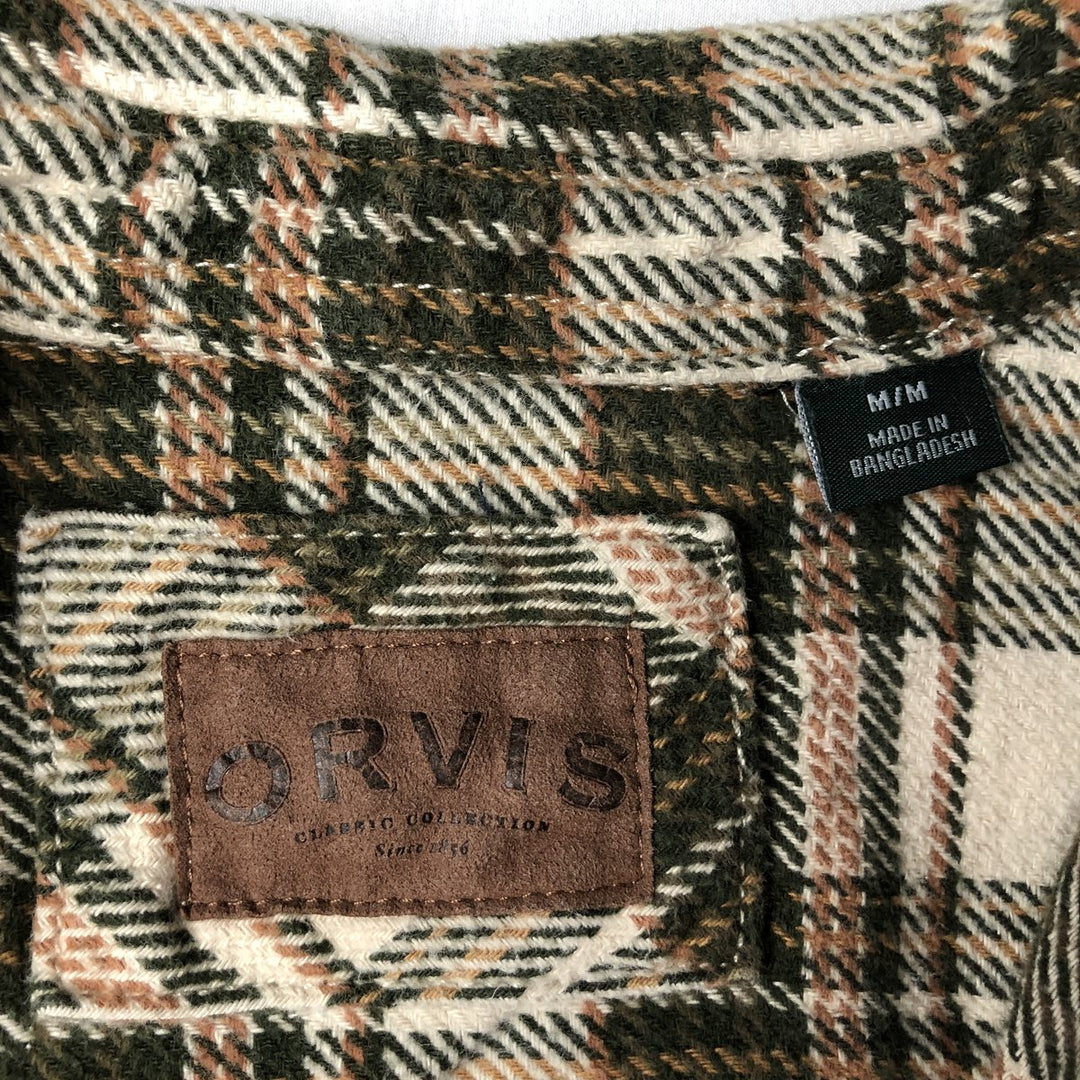 ORVIS Long Sleeve Heavy Flannel Check Shirt, Men's Size M cotton pale white type Vintage Second Hand