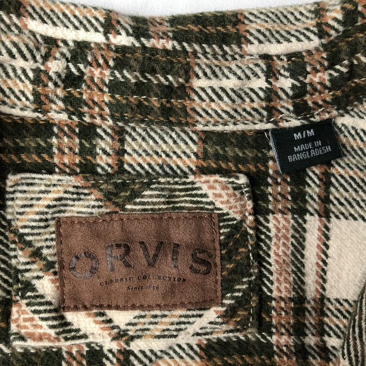 ORVIS Long Sleeve Heavy Flannel Check Shirt, Men's Size M cotton pale white type Vintage Second Hand