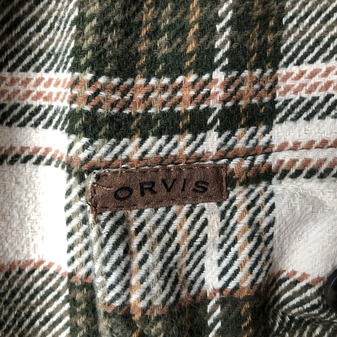 ORVIS Long Sleeve Heavy Flannel Check Shirt, Men's Size M cotton pale white type Vintage Second Hand