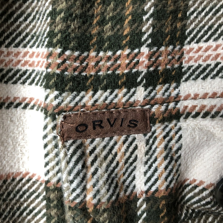 ORVIS Long Sleeve Heavy Flannel Check Shirt, Men's Size M cotton pale white type Vintage Second Hand