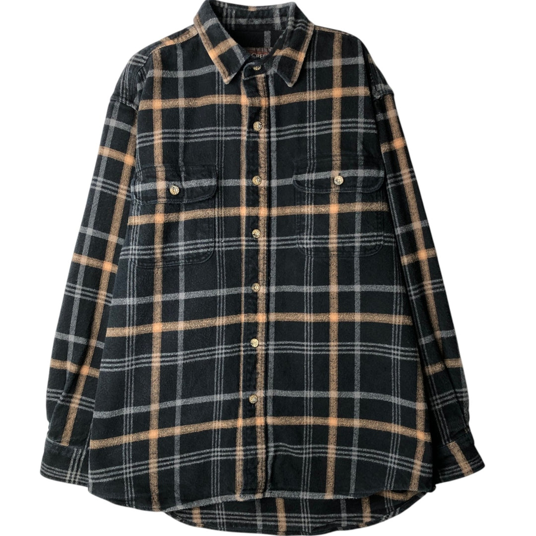 Moose Creek Long-Sleeve Heavy Flannel Check Shirt, Men's Size L (approx.) cotton black type Vintage Second Hand