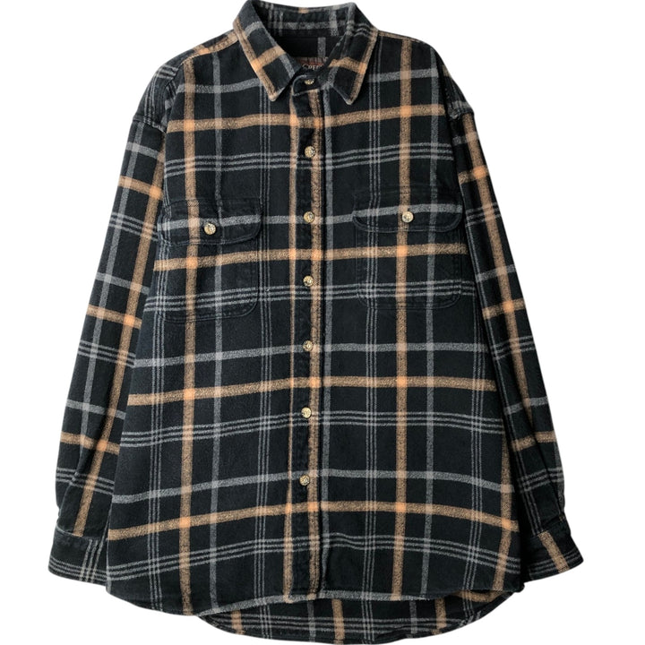 Moose Creek Long-Sleeve Heavy Flannel Check Shirt, Men's Size L (approx.) cotton black type Vintage Second Hand