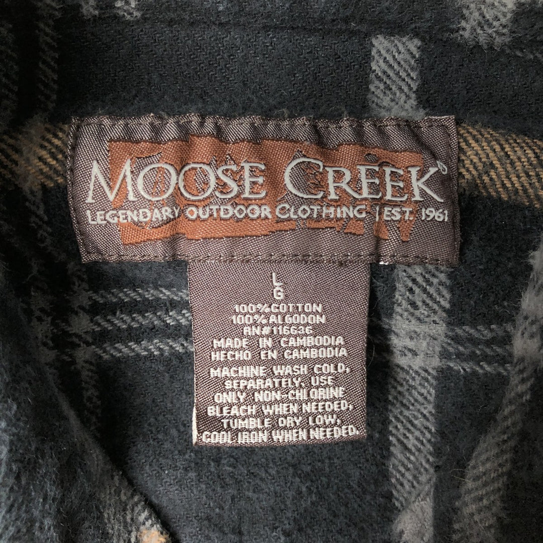 Moose Creek Long-Sleeve Heavy Flannel Check Shirt, Men's Size L (approx.) cotton black type Vintage Second Hand