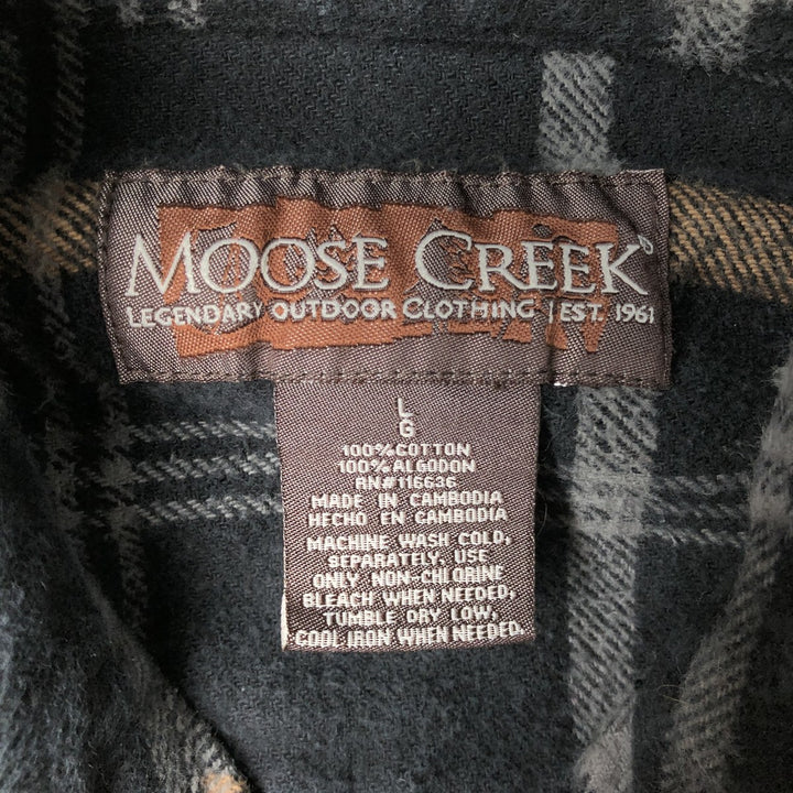 Moose Creek Long-Sleeve Heavy Flannel Check Shirt, Men's Size L (approx.) cotton black type Vintage Second Hand