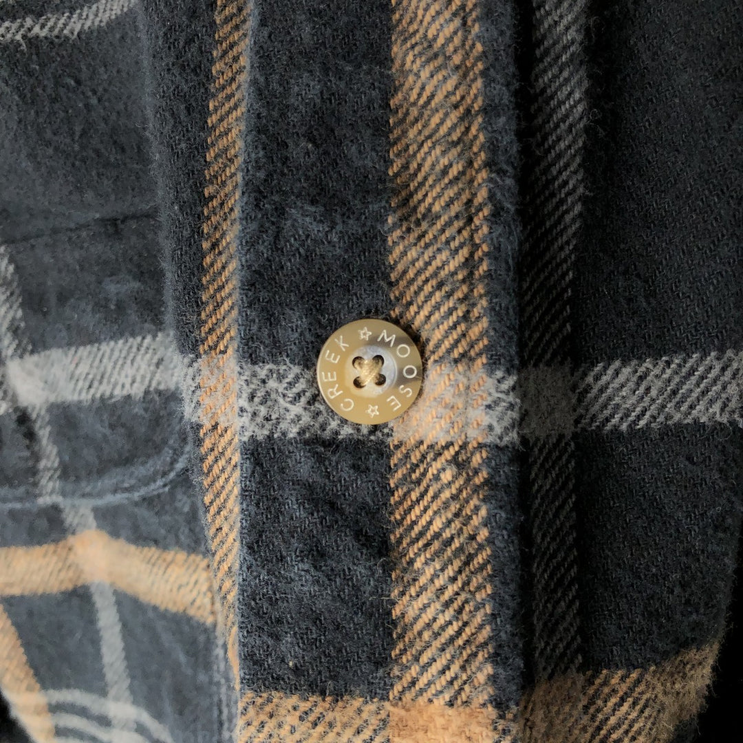Moose Creek Long-Sleeve Heavy Flannel Check Shirt, Men's Size L (approx.) cotton black type Vintage Second Hand