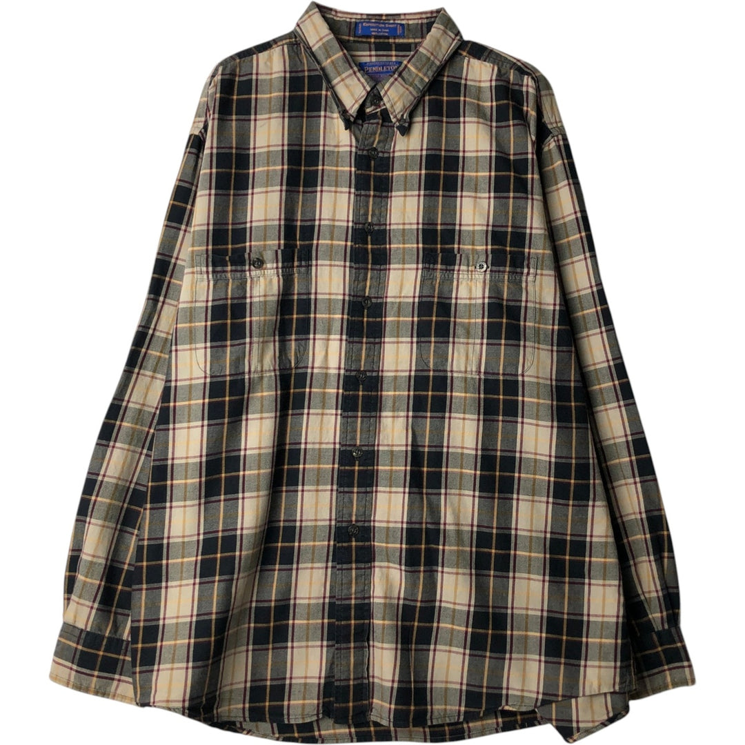 Pendleton PENDLETON Long-Sleeve Button-Down Light Flannel Check Shirt, Men's Size XL (approx.) cotton Beige type Vintage Second Hand