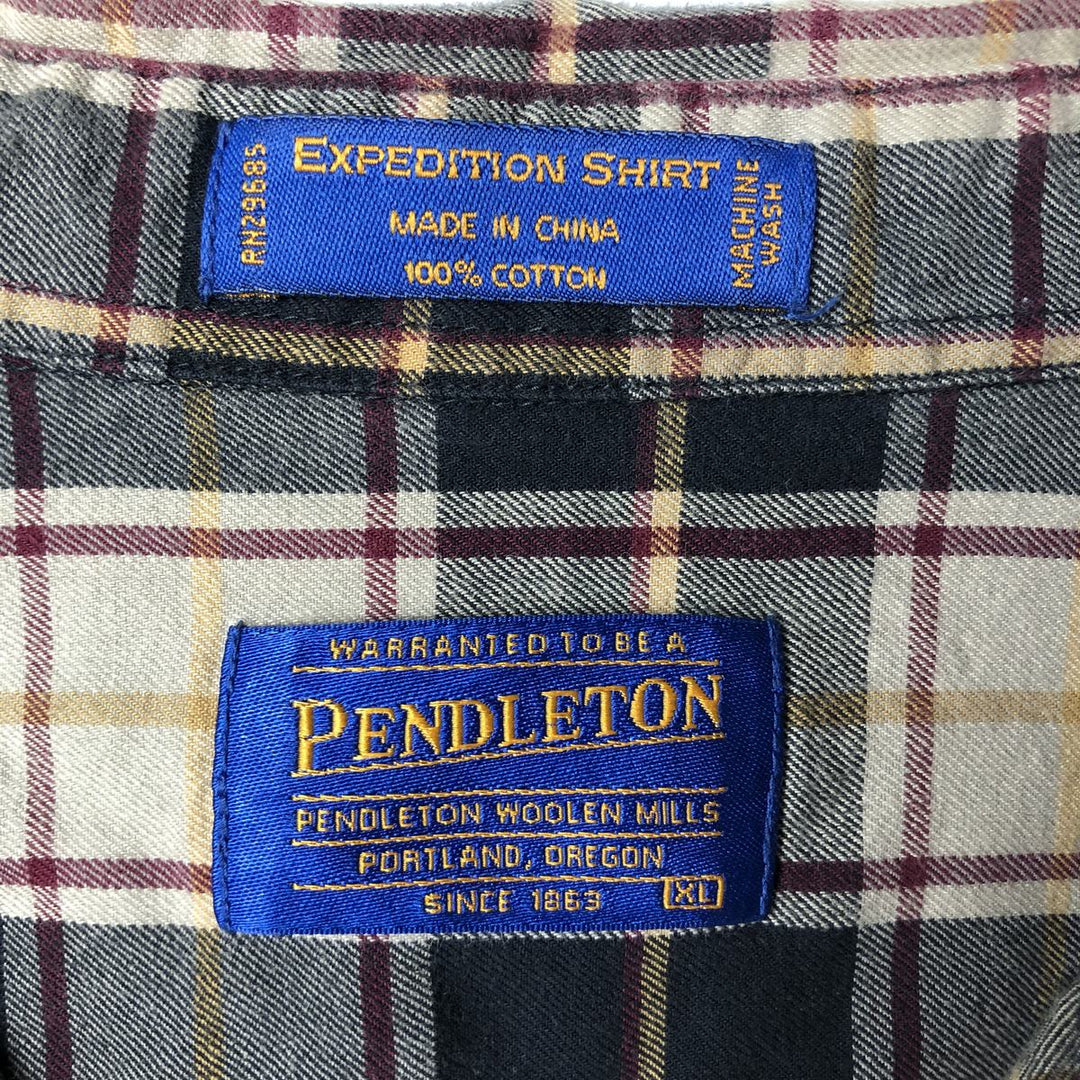 Pendleton PENDLETON Long-Sleeve Button-Down Light Flannel Check Shirt, Men's Size XL (approx.) cotton Beige type Vintage Second Hand