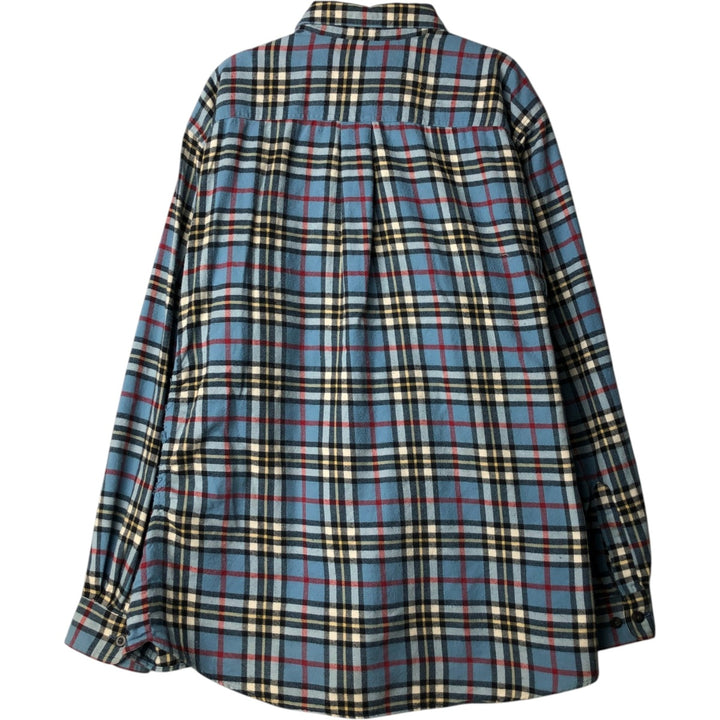 LLBean Tartan Check Long-Sleeve Button-Down Light Flannel Shirt, Men's Size XL (approx.) cotton Blue type light blue Vintage Second Hand