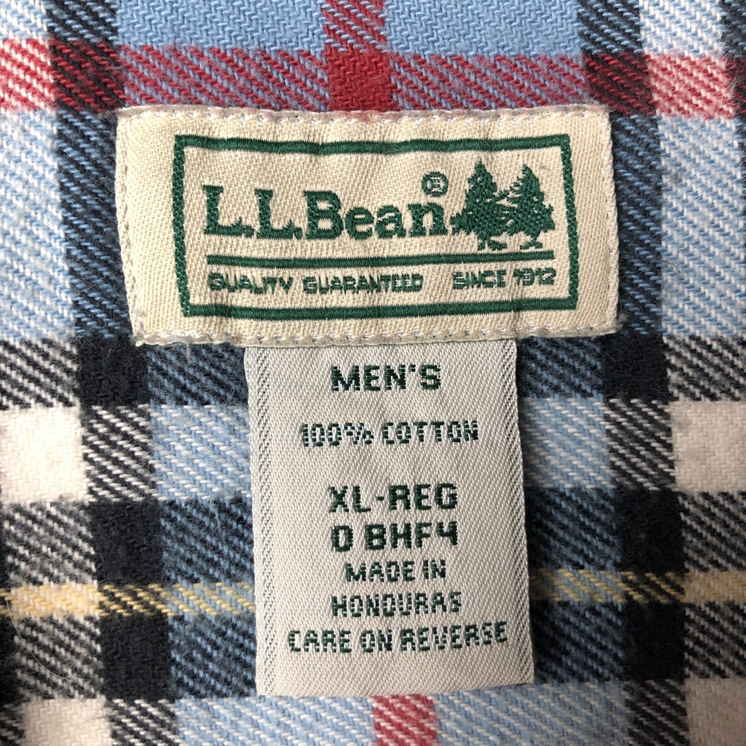 LLBean Tartan Check Long-Sleeve Button-Down Light Flannel Shirt, Men's Size XL (approx.) cotton Blue type light blue Vintage Second Hand
