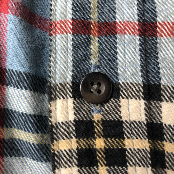 LLBean Tartan Check Long-Sleeve Button-Down Light Flannel Shirt, Men's Size XL (approx.) cotton Blue type light blue Vintage Second Hand