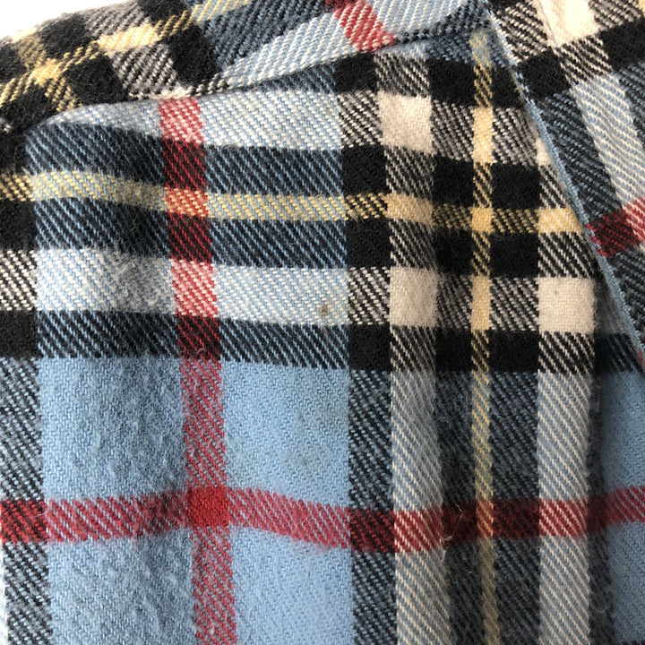 LLBean Tartan Check Long-Sleeve Button-Down Light Flannel Shirt, Men's Size XL (approx.) cotton Blue type light blue Vintage Second Hand
