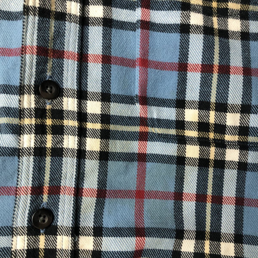 LLBean Tartan Check Long-Sleeve Button-Down Light Flannel Shirt, Men's Size XL (approx.) cotton Blue type light blue Vintage Second Hand
