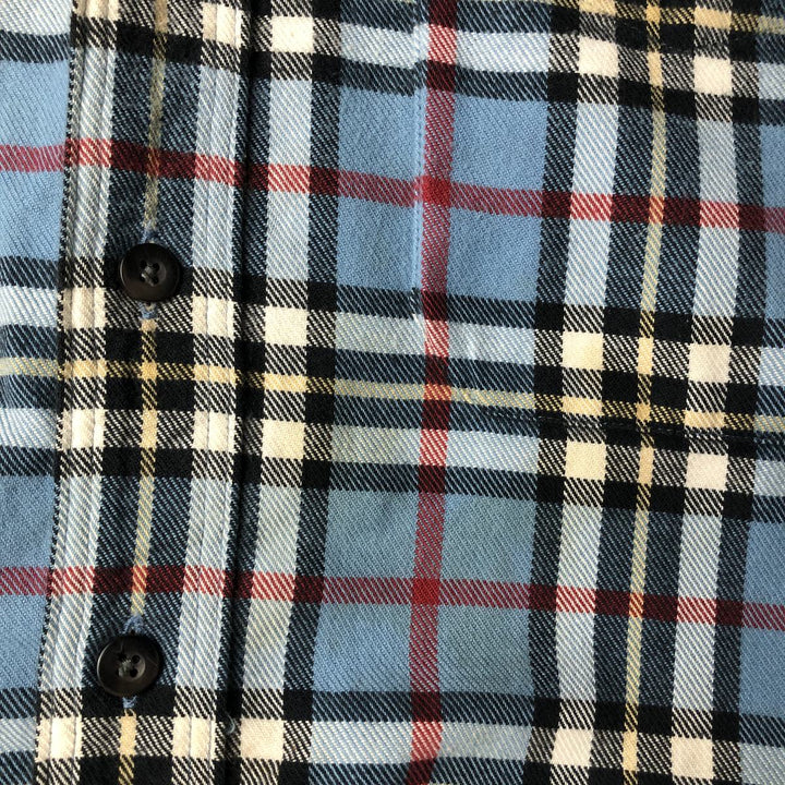 LLBean Tartan Check Long-Sleeve Button-Down Light Flannel Shirt, Men's Size XL (approx.) cotton Blue type light blue Vintage Second Hand