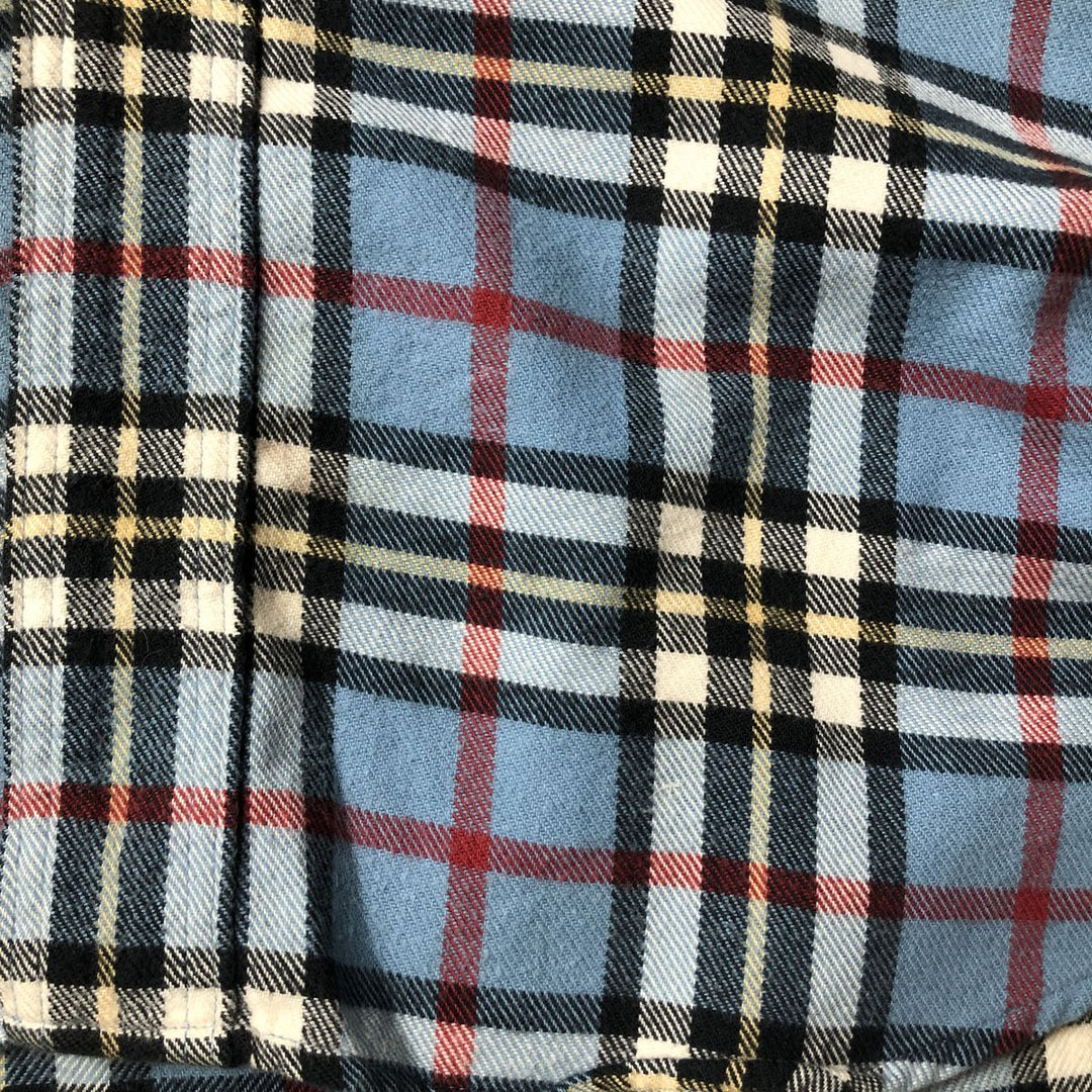 LLBean Tartan Check Long-Sleeve Button-Down Light Flannel Shirt, Men's Size XL (approx.) cotton Blue type light blue Vintage Second Hand