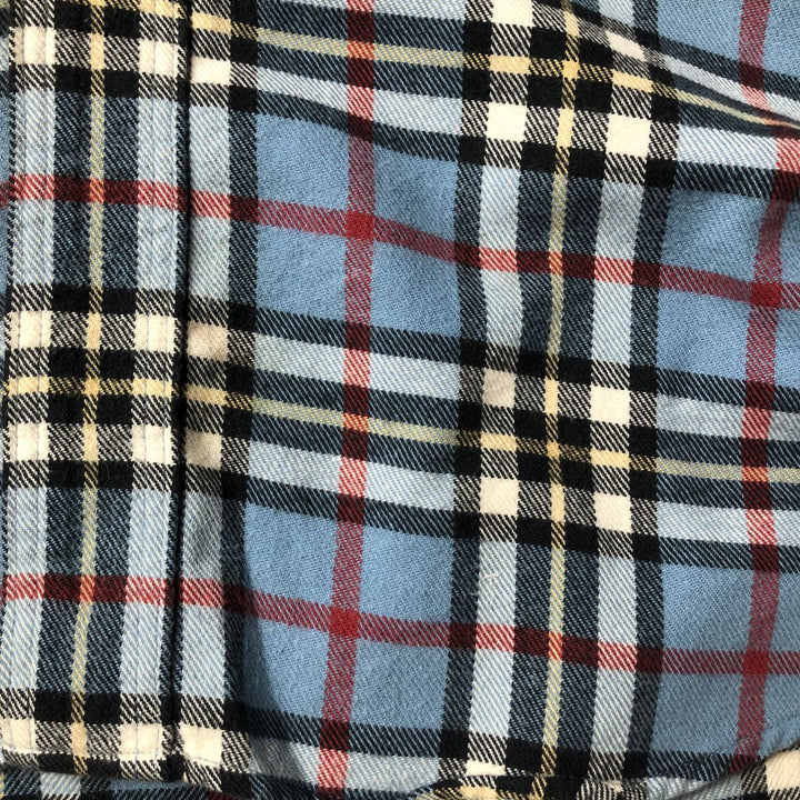 LLBean Tartan Check Long-Sleeve Button-Down Light Flannel Shirt, Men's Size XL (approx.) cotton Blue type light blue Vintage Second Hand