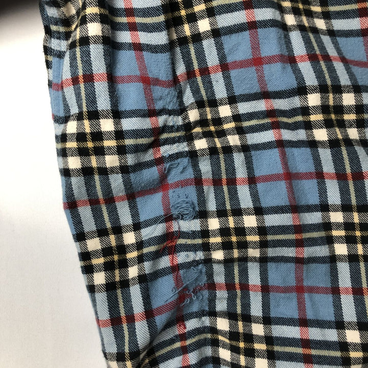 LLBean Tartan Check Long-Sleeve Button-Down Light Flannel Shirt, Men's Size XL (approx.) cotton Blue type light blue Vintage Second Hand