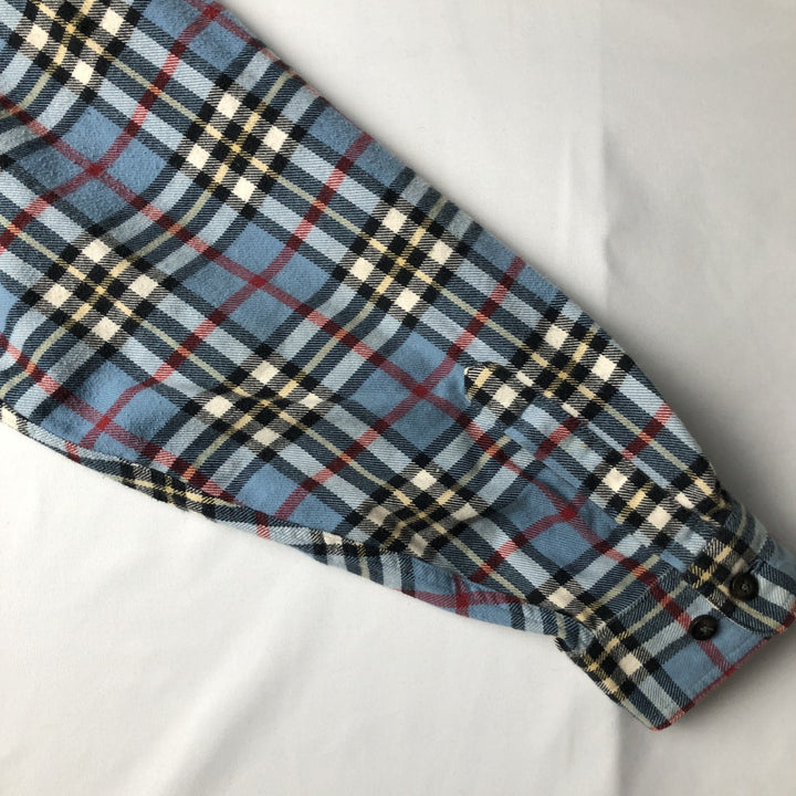 LLBean Tartan Check Long-Sleeve Button-Down Light Flannel Shirt, Men's Size XL (approx.) cotton Blue type light blue Vintage Second Hand