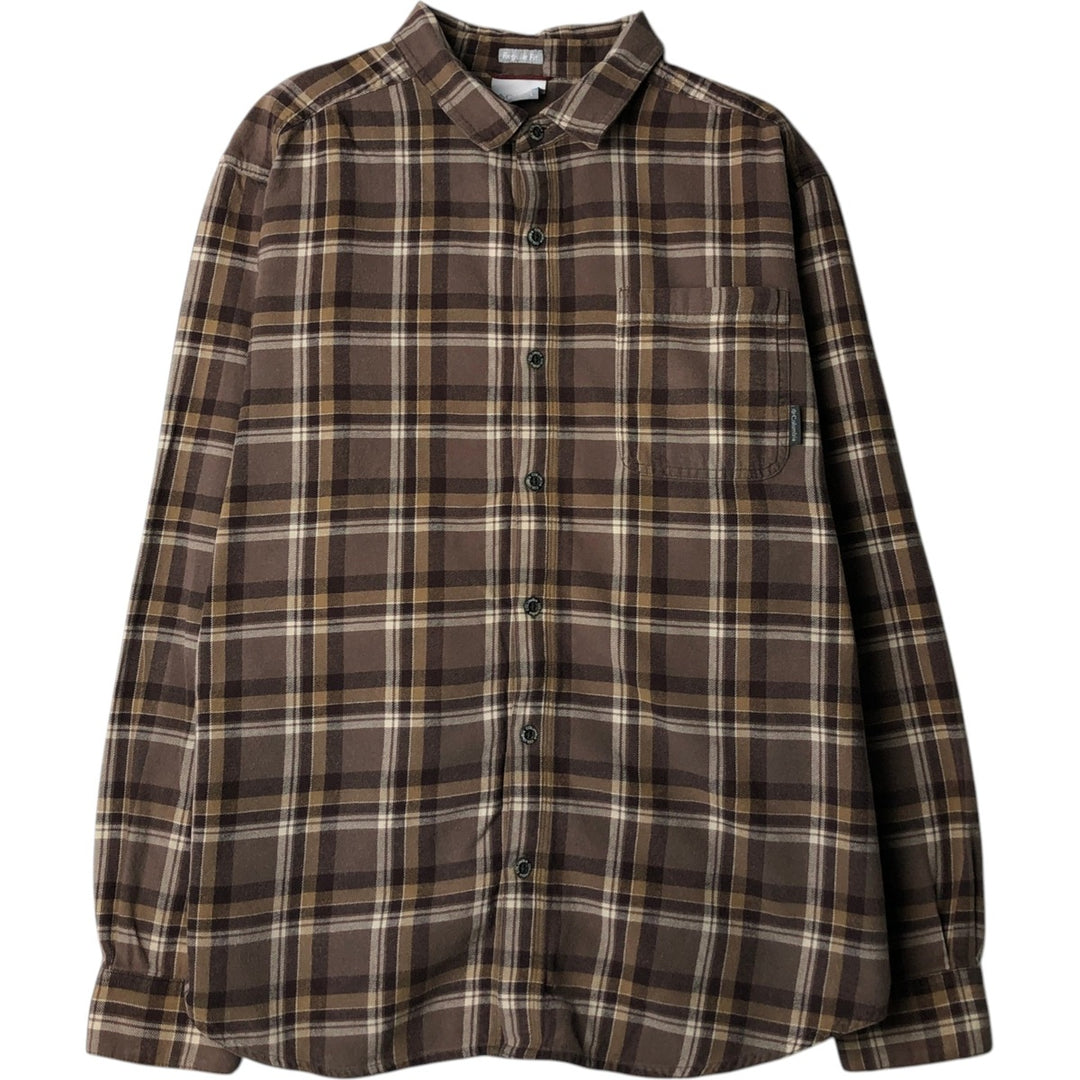 Columbia Regular Fit Long-Sleeve Light Flannel Check Shirt, Men's Size L (approx.) cotton brown type Vintage Second Hand