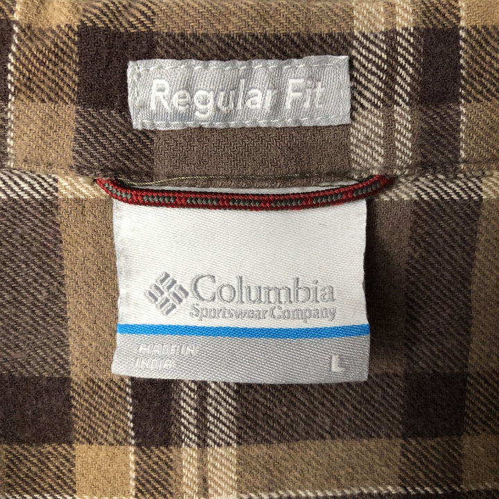 Columbia Regular Fit Long-Sleeve Light Flannel Check Shirt, Men's Size L (approx.) cotton brown type Vintage Second Hand