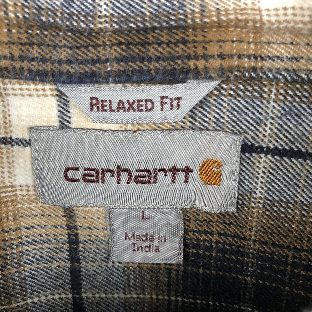 Carhartt Relaxed Fit Ombre Check Long Sleeve Button-Down Flannel Check Shirt, Men's Size L (approx.) cotton beige type brown Vintage Second Hand