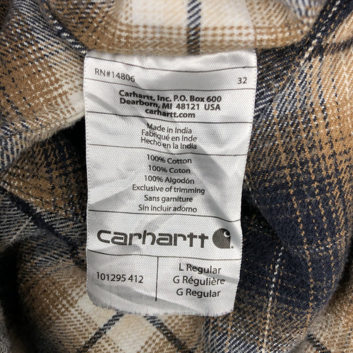 Carhartt Relaxed Fit Ombre Check Long Sleeve Button-Down Flannel Check Shirt, Men's Size L (approx.) cotton beige type brown Vintage Second Hand