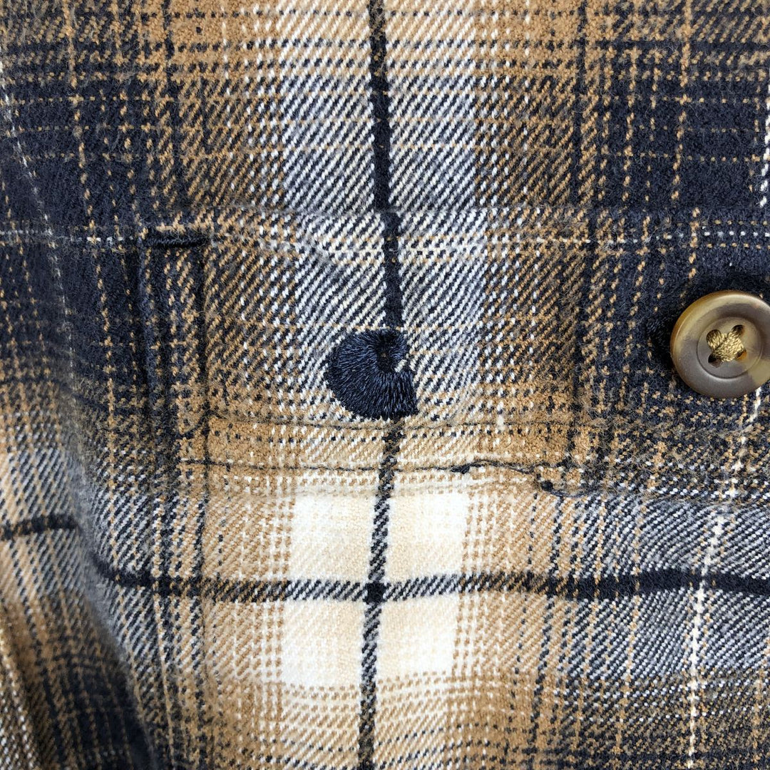 Carhartt Relaxed Fit Ombre Check Long Sleeve Button-Down Flannel Check Shirt, Men's Size L (approx.) cotton beige type brown Vintage Second Hand