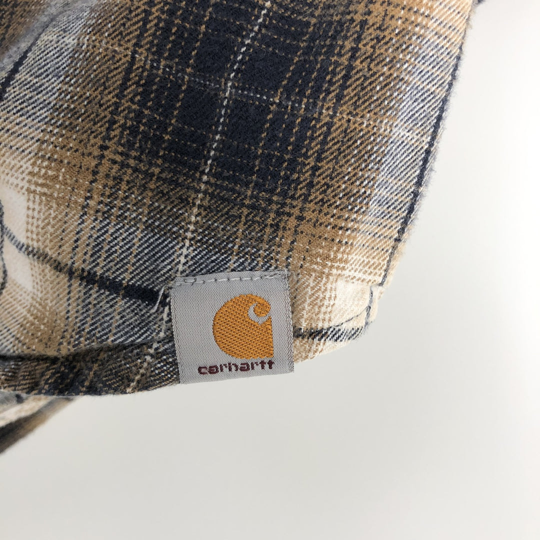 Carhartt Relaxed Fit Ombre Check Long Sleeve Button-Down Flannel Check Shirt, Men's Size L (approx.) cotton beige type brown Vintage Second Hand