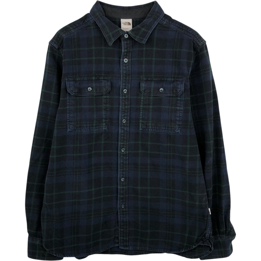 The North Face Men's Long Sleeve Flannel Check Shirt, Size L cotton navy blue type Vintage Second Hand