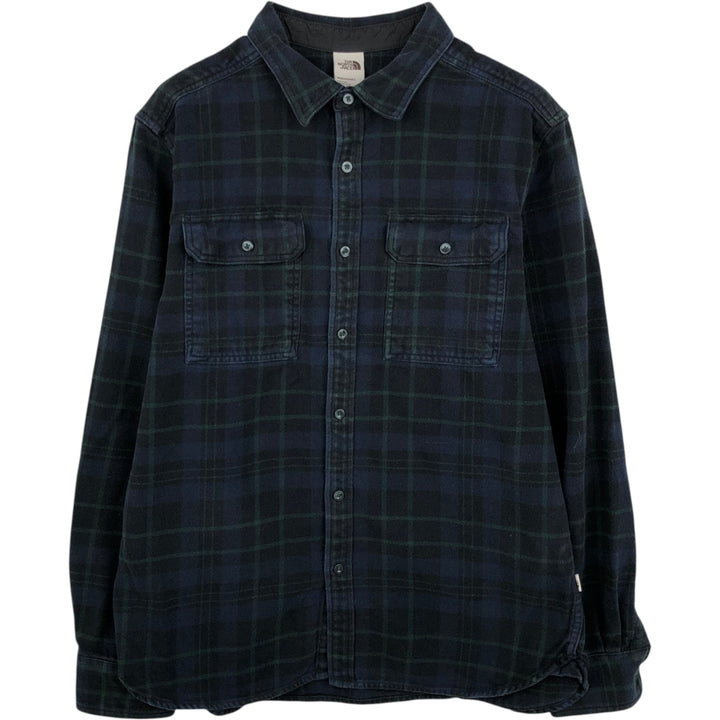 The North Face Men's Long Sleeve Flannel Check Shirt, Size L cotton navy blue type Vintage Second Hand