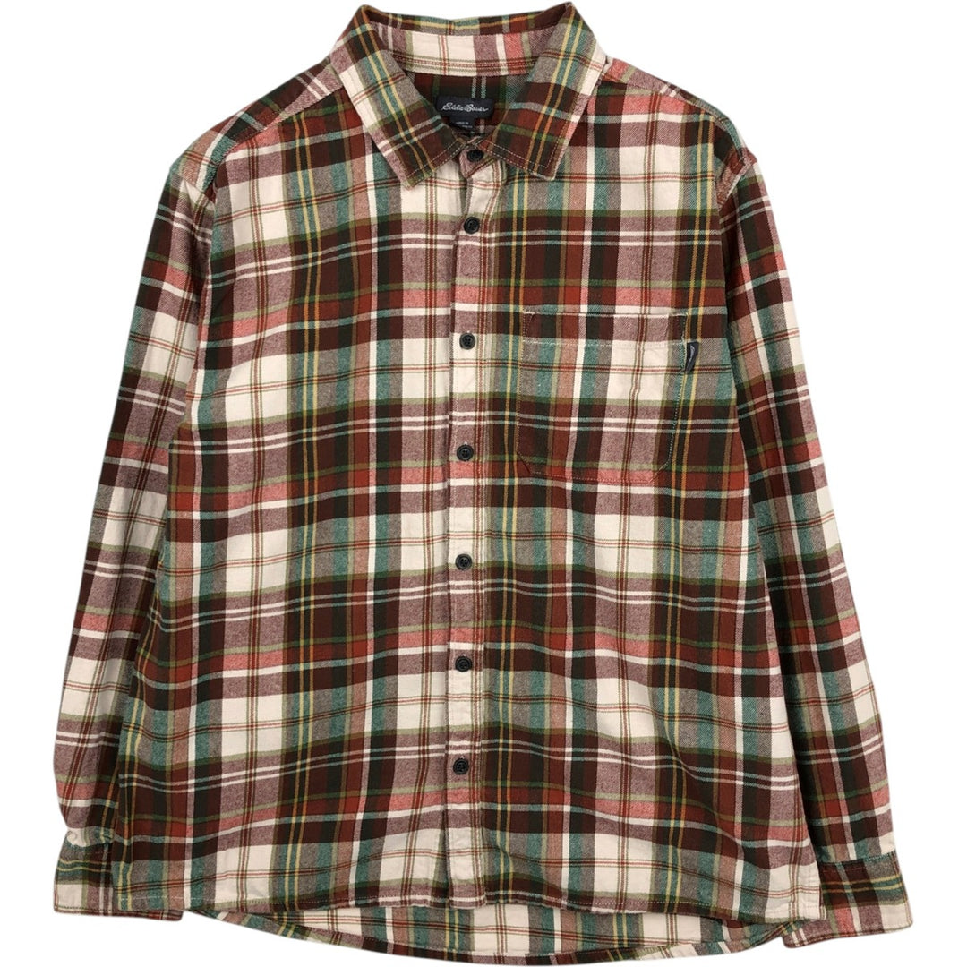 Eddie Bauer Men's Long Sleeve Flannel Check Shirt, Size XL cotton red type Vintage Second Hand