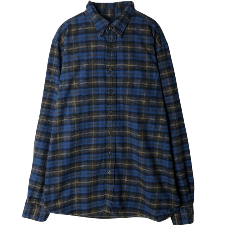 Eddie Bauer Long Sleeve Button Down Light Flannel Check Shirt, Men's Size L cotton blue type Vintage Second Hand