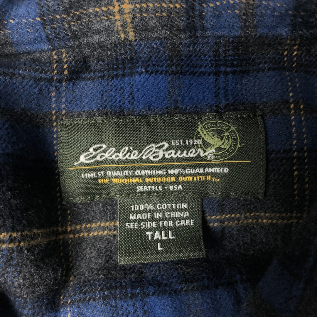 Eddie Bauer Long Sleeve Button Down Light Flannel Check Shirt, Men's Size L cotton blue type Vintage Second Hand