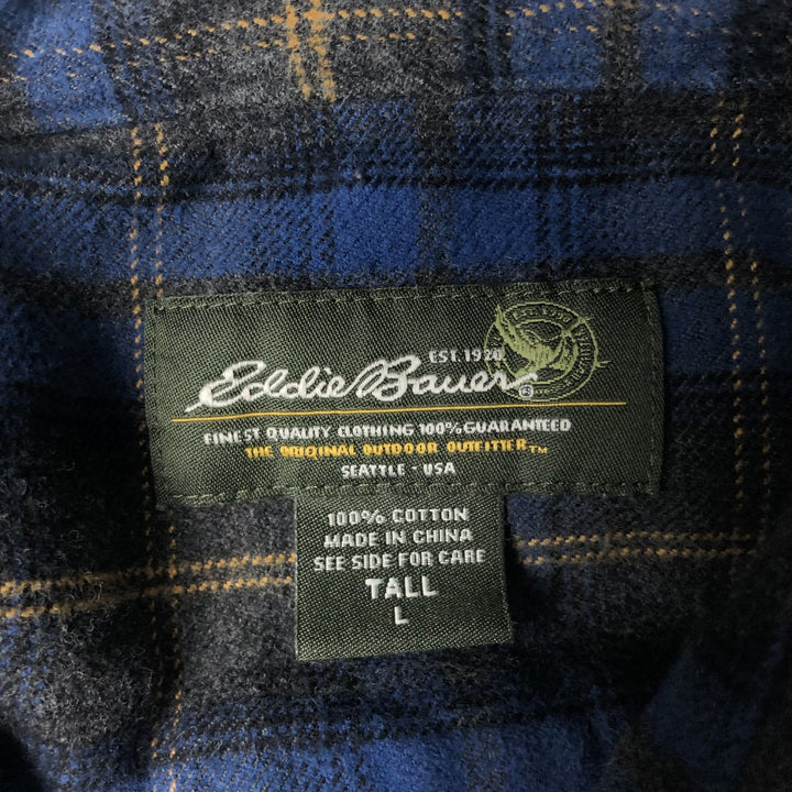 Eddie Bauer Long Sleeve Button Down Light Flannel Check Shirt, Men's Size L cotton blue type Vintage Second Hand