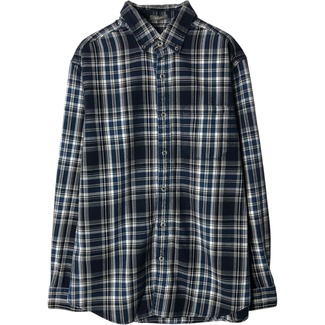 Eddie Bauer Relaxed Fit Long-Sleeve Button-Down Flannel Check Shirt, Men's Size S (approx.) cotton blue type Vintage Second Hand