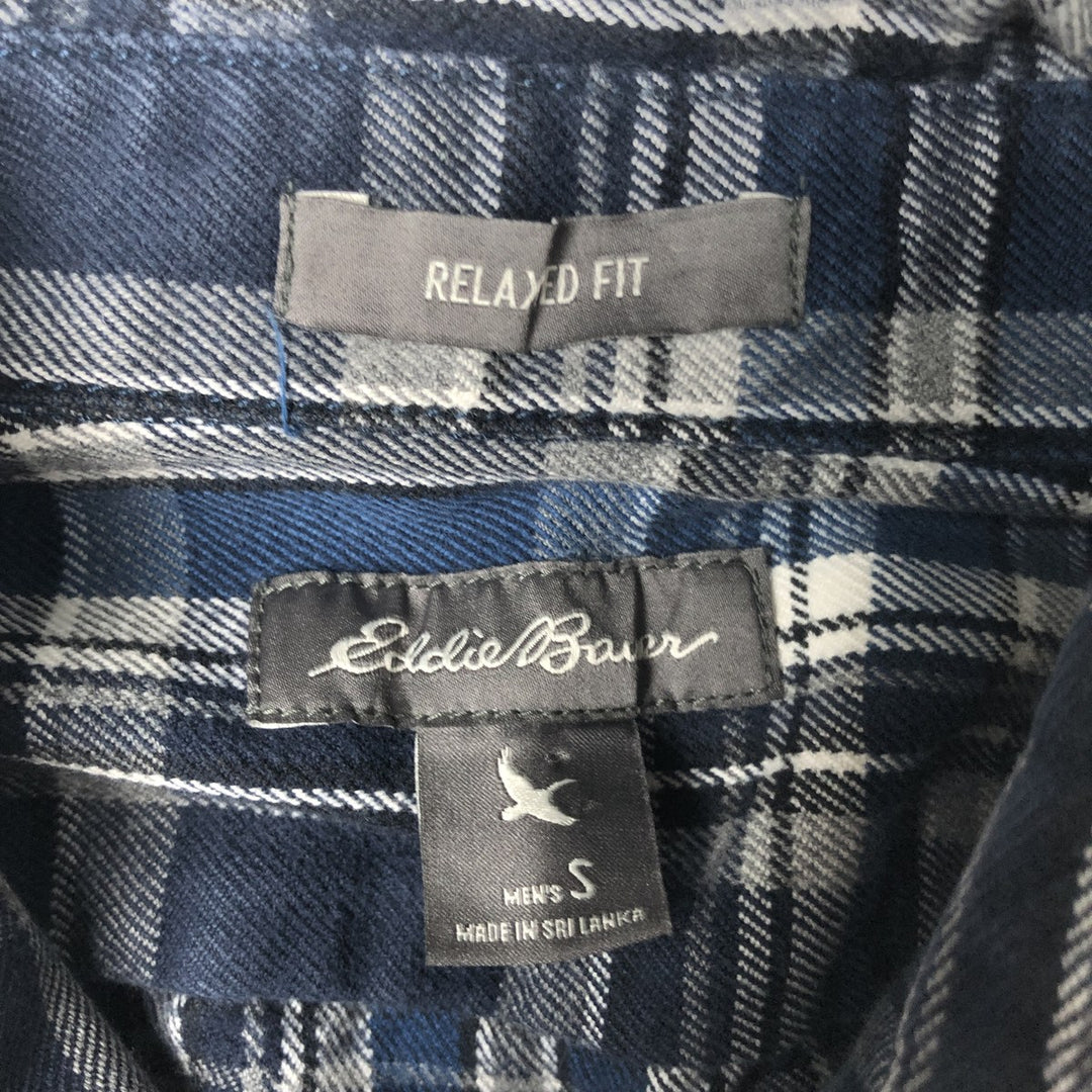 Eddie Bauer Relaxed Fit Long-Sleeve Button-Down Flannel Check Shirt, Men's Size S (approx.) cotton blue type Vintage Second Hand