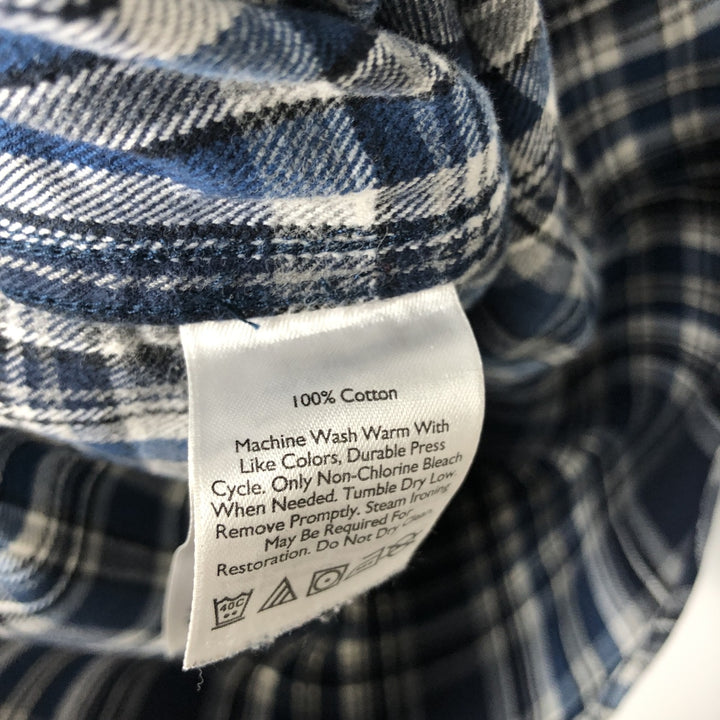Eddie Bauer Relaxed Fit Long-Sleeve Button-Down Flannel Check Shirt, Men's Size S (approx.) cotton blue type Vintage Second Hand