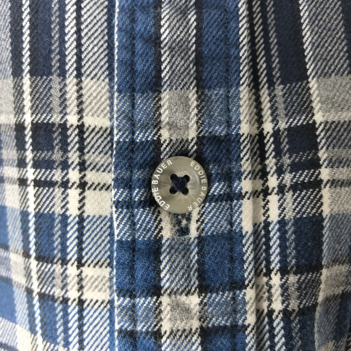 Eddie Bauer Relaxed Fit Long-Sleeve Button-Down Flannel Check Shirt, Men's Size S (approx.) cotton blue type Vintage Second Hand