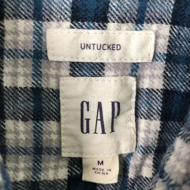 GAP Untucked Long-Sleeve Flannel Check Shirt, Men's Size M (approx.) cotton Navy blue Vintage Second Hand