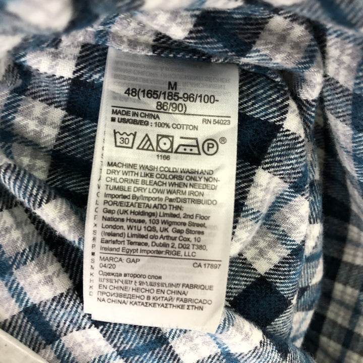 GAP Untucked Long-Sleeve Flannel Check Shirt, Men's Size M (approx.) cotton Navy blue Vintage Second Hand