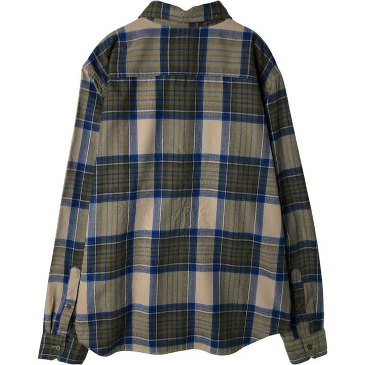 REI Long-Sleeve Flannel Check Shirt, Men's Size L (approx.) polyester Khaki type Vintage Second Hand
