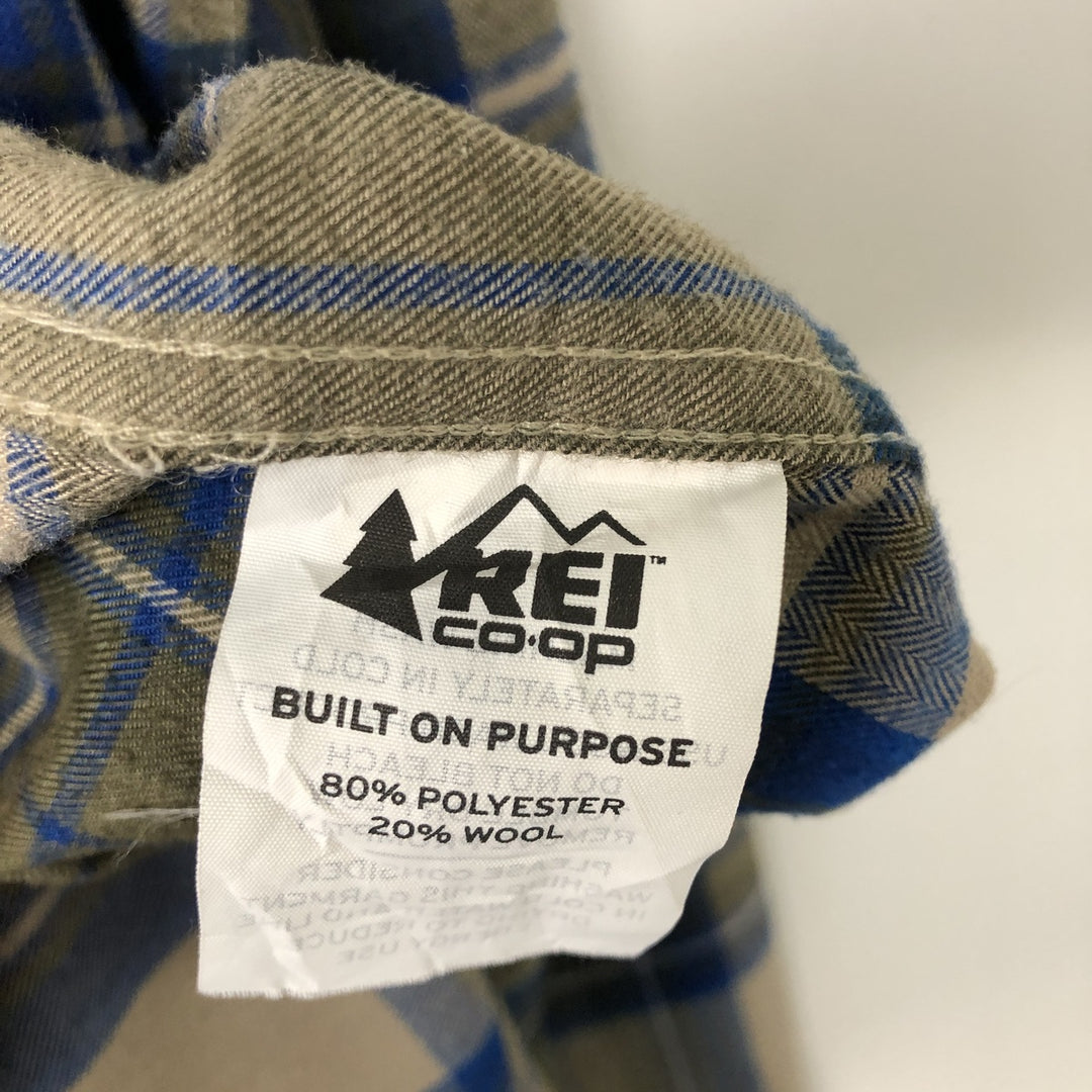REI Long-Sleeve Flannel Check Shirt, Men's Size L (approx.) polyester Khaki type Vintage Second Hand