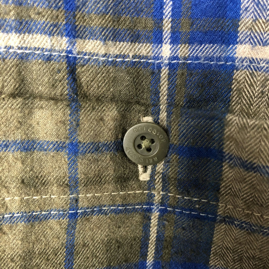 REI Long-Sleeve Flannel Check Shirt, Men's Size L (approx.) polyester Khaki type Vintage Second Hand