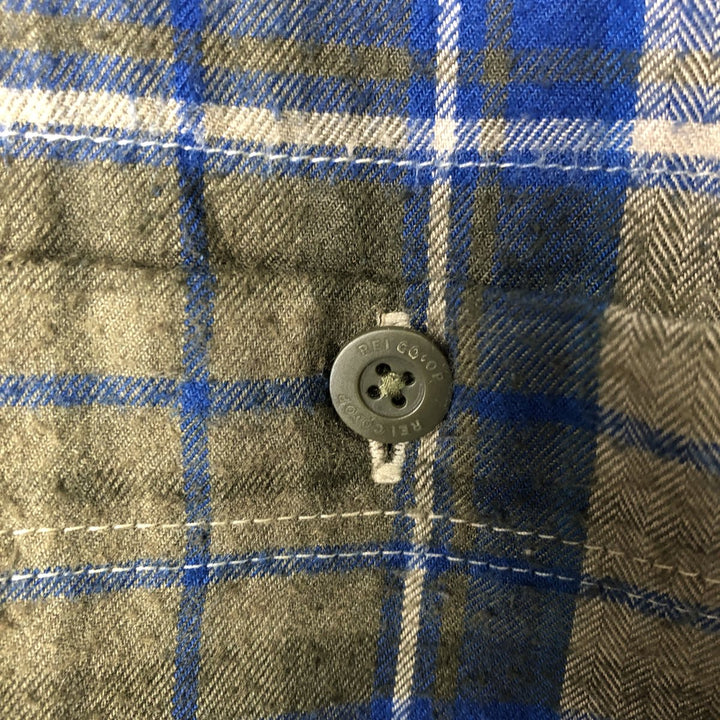 REI Long-Sleeve Flannel Check Shirt, Men's Size L (approx.) polyester Khaki type Vintage Second Hand