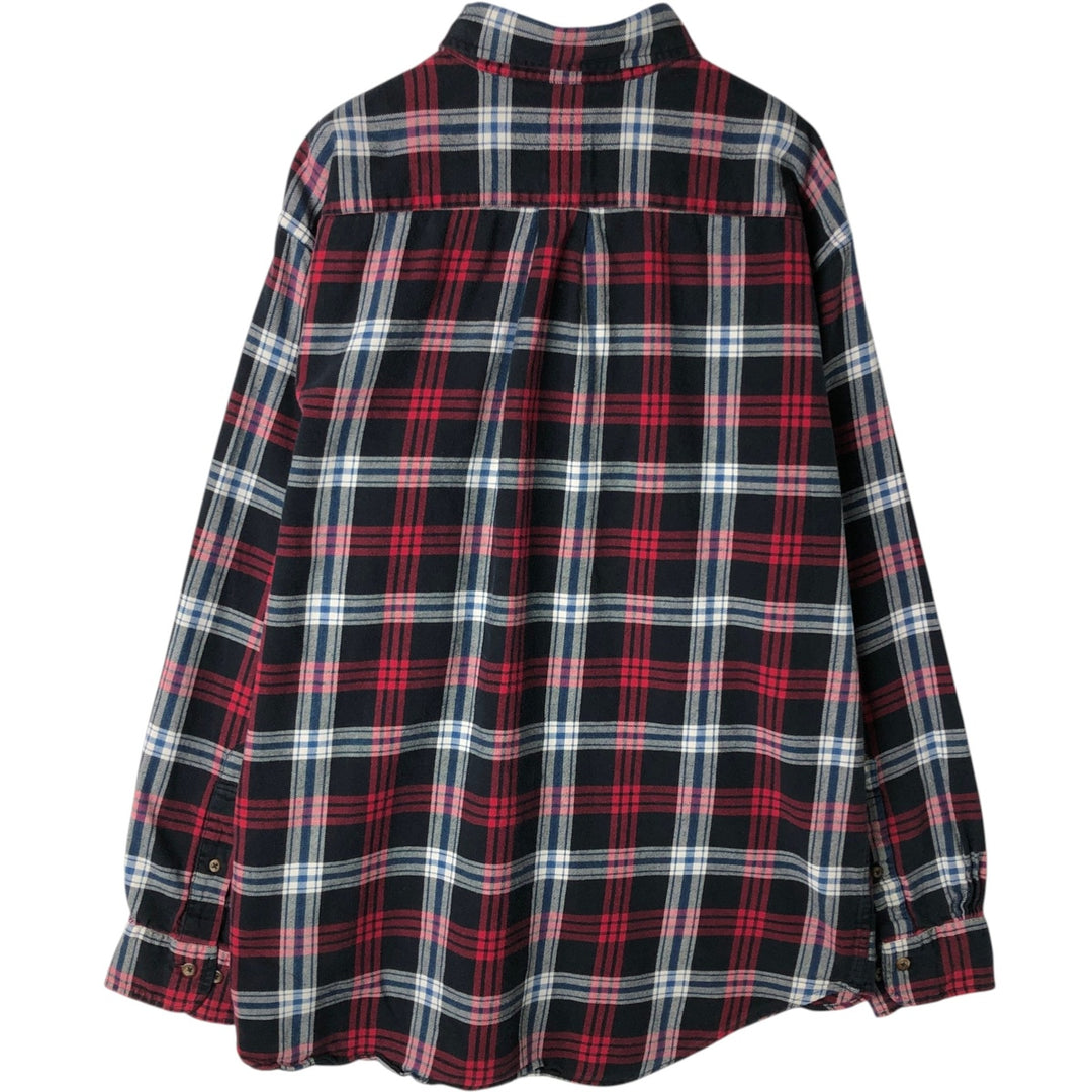 Brooks Brothers 346 Long-Sleeve Button-Down Flannel Check Shirt, Men's Size L (approx.) cotton navy blue type Vintage Second Hand