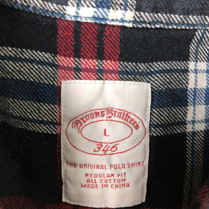 Brooks Brothers 346 Long-Sleeve Button-Down Flannel Check Shirt, Men's Size L (approx.) cotton navy blue type Vintage Second Hand