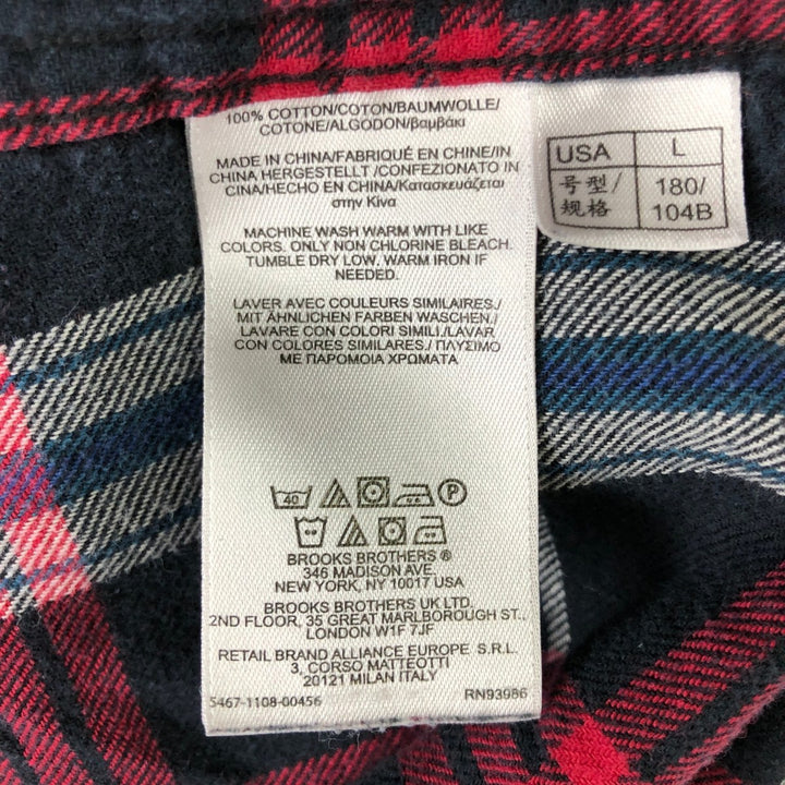Brooks Brothers 346 Long-Sleeve Button-Down Flannel Check Shirt, Men's Size L (approx.) cotton navy blue type Vintage Second Hand